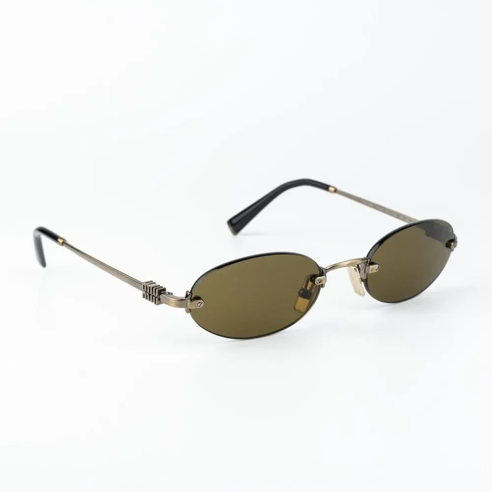 Miu Miu Women Sunglasses Old Gold Brown Oval MUA54S 26C09Z NEW AUTHENTIC